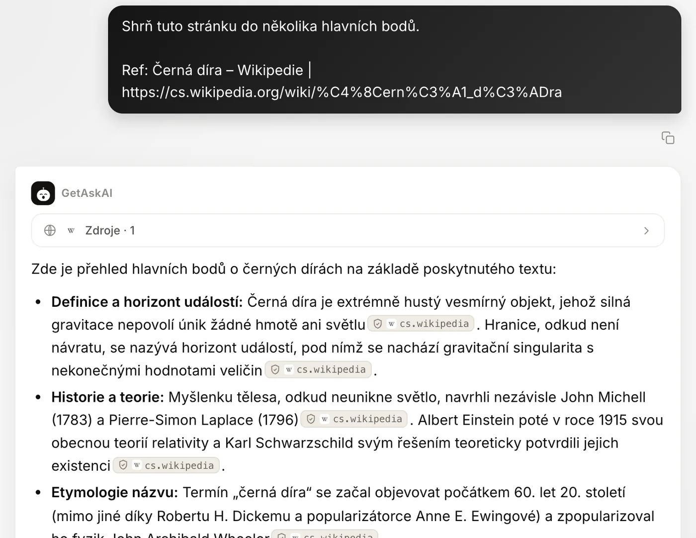 Shrnutí stránky z Wikipedie v odrážkách na getaskai.com se štítky zdrojů