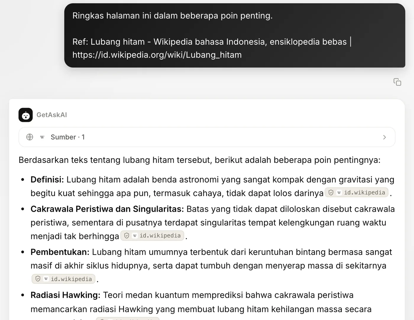 Ringkasan halaman Wikipedia dalam poin-poin beserta label sumber di getaskai.com