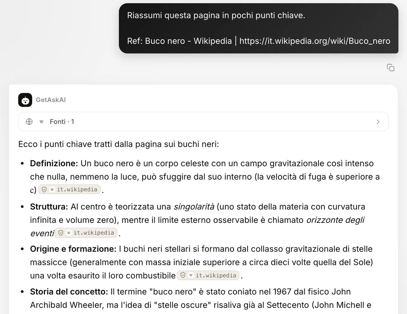 Su getaskai.com, riassunto a elenco puntato di una pagina di Wikipedia con le etichette delle fonti